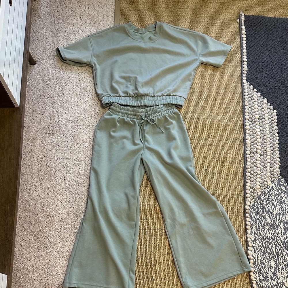 Yogalicious Sage Green Wide Leg Pants & Top Set